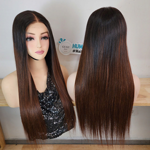 Wholesale Price Bone Straight 5x5 Closure Transparent Lace <b>Wig</b> in Ombre <b>Brown</b> Double Drawn Virgin Hair Vietnam Medium Cap <b>Wigs</b> - Product Image 1
