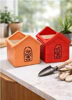 Pot de fleurs en céramique artisanal émaillé en forme de maison carrée, écologique, durable, mini décoration intérieure moderne/mignonne (hauteur 6 pouces)