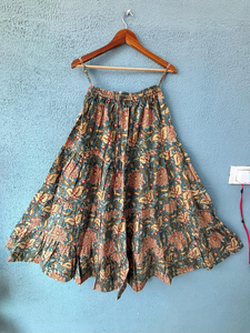 Handmade Hand Block Cotton <b>Skirt</b> <b>Elastic</b> <b>Waist</b> Breathable Traditional Block Print Sustainable Casual Clothing One Size - Product Image 3