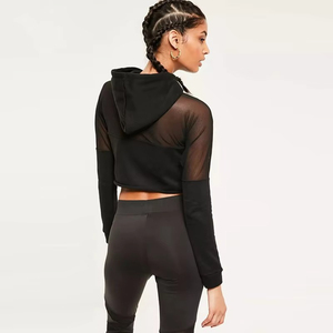 Women's Custom Pullover Mesh <b>Patchwork</b> Lined Winter Crop <b>Top</b> Hoodie New Plus Size Hip Hop Style with Hooded Collar - Product Image 2