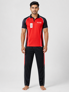 OUTDO Men's <b>White</b> Red Black <b>Cricket</b> Uniform With Diagonal Stripe Design Breathable Polyester Sportswear <b>Cricket</b> Uniform - Product Image 1