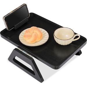 Tavolino Rettangolare con Braccioli in Legno di Acacia 39 cm P x 25 cm L x 14,5 cm A, Vassoio Pieghevole per Braccioli del Divano con Organizer per TV - Product Image 3