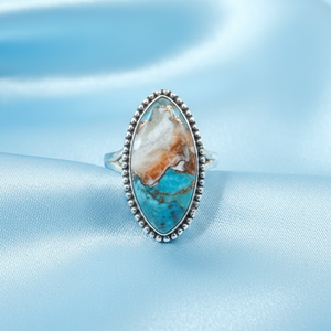 Bague turquoise bleu orange en argent sterling 925, faite à la main, style bohème vintage, bijou de créateur, cadeau - Product Image 4