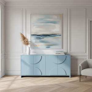 Aparador de Madera Moderno Semicircular con Panel de Media Luna, Mueble de Almacenamiento de Madera con Panel de Arco de 4 Puertas, Diseño de Arco Moderno - Product Image 2