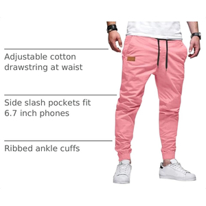 Pantalon cargo rose pour homme, pantalon décontracté léger avec poches latérales, ourlet élastique - Product Image 2