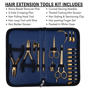 Kit professionnel d'extensions de cheveux à micro-perles 3 trous, pinces à sertir en acier inoxydable, crochet à boucle, ciseaux à couper les fils - Product Image 2