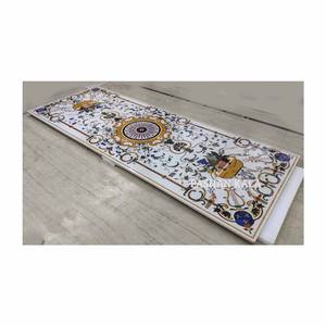 Mármol blanco de la mejor calidad con acabado fino, diseño de incrustaciones de flores de forma Rectangular, mesa para decoración del hogar y del Hotel - Product Image 6