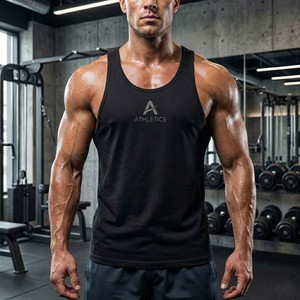 Men's Y-<b>Back</b> Stringer Tank Top Matte Black Bodybuilding Gym Singlet Reflective Logo Bodybuilding Singlet Matte Black Activewear - Product Image 2