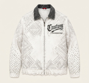 Custom Men <b>White</b> Denim <b>Jacket</b> Vintage Washed Cropped <b>Jacket</b> With Rhinestone Streetwear Fashion Outerwear Premium <b>Jacket</b> For Men - Product Image 1