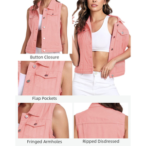 Chaleco vaquero 100% algodón, talla grande, corte ajustado para mujer, transpirable, de secado rápido, personalizable. - Product Image 3