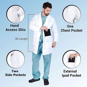 Blouse médicale de sécurité pour hommes, grande taille, légère, vêtements d'hôpital avec détection d'aiguilles, tissu blanc sécurisé avec grandes poches - Product Image 5