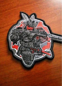 Circular Rubber Patch 3D Embossed Stick-On Black Shark Design Blue Yellow Border - Product Image 4