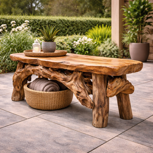 Banco de Raíz de Teca Rústico de Lujo ARTERRA, Hecho a Mano por Artesanos, Duradero, para Exteriores/Hotel/Patio/Sala de Estar - Product Image 4