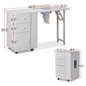 Foldable <b>Manicure</b> <b>Table</b> for Beauty Salon Electric Dust Collector with Lockable Wheels and Wrist Cushion Drawers Cabinet - Product Image 5