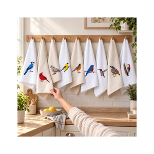 Essuie-tout de cuisine rustique à motifs floraux en coton 40x60cm 180GSM 200TC rouge imprimé, certifié BSCI, faible MOQ, OEM ODM, Inde, vente en gros personnalisée - Product Image 5