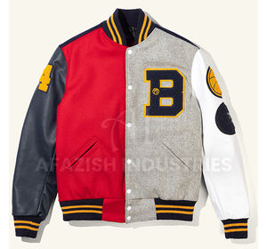 Chaqueta personalizada de manga de cuero Chenille, chaqueta de béisbol con logotipo bordado, contraste, color blanco y negro - Product Image 2