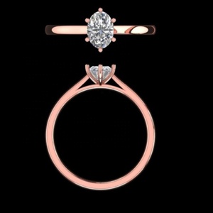 Anillo de Compromiso Solitario con Diamante Cultivado en Laboratorio de Corte Ovalado de 1.00 Quilates, Chapado en Oro Rosa de 14k/18k, Seis Puntas, Lujoso, para Boda - Product Image 3