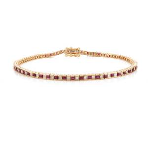 18K Gold Square <b>Ruby</b> and Diamond Bezel Set Fashion Tennis <b>Bracelet</b> - Product Image 4