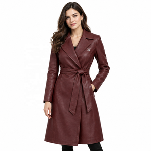 Abrigo Cruzado de Cuero Genuino para Mujer con Cinturón |   Gris Camel Negro |   Fabricante OEM ODM |   Diseño de Calidad Premium |   Ropa de Cuero | - Product Image 6