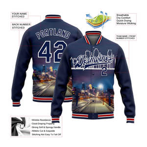 Blouson universitaire vintage personnalisé en gros avec col montant et logo frontal, coupe oversize épaisse pour homme - Product Image 2