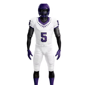 Custom American Football Uniform Set Heat-Transfer Printed White <b>Red</b> V-Neck Short Sleeve Moisture Wicking Regular Fit Unisex - Product Image 1