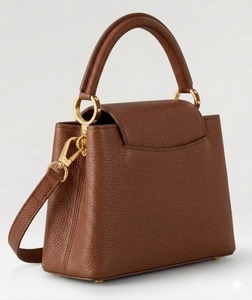 Brown Leather Top Handle Bag With <b>Gold</b> Hardware And Detachable Strap - Product Image 2
