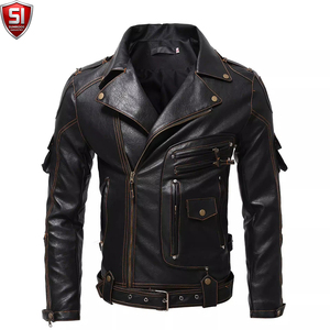 Veste en cuir sur mesure pour homme avec plusieurs fermetures éclair et ceinture, manteau décontracté de style punk pour l'automne-hiver - Product Image 1