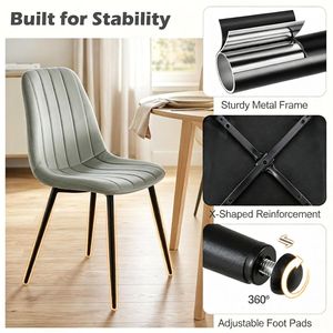 Ensemble de 4 chaises de salle à manger rembourrées de style moderne du milieu du siècle, avec assise incurvée en mousse haute résilience et structure robuste en métal en forme de X - Product Image 2