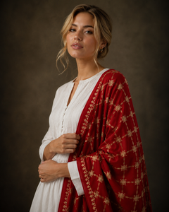 ผ้าคลุมไหล่วิสโคสเนื้อนุ่มหรูหรา ปักลายพร้อมลายพิมพ์ดิจิทัลศิลปะ  ชายผ้าพู่ยาว ระบายอากาศได้ดี เหมาะสำหรับฤดูหนาวสำหรับผู้หญิง - Product Image 6