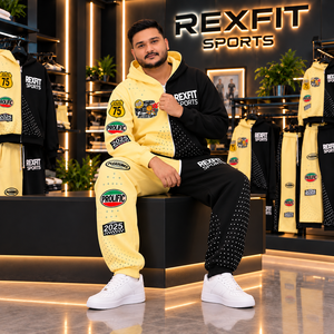 Rexfit sports 2026 Custom <b>Men</b> Sports Tracksuit <b>Hoodie</b> and Jogger Set Zip-Up <b>Hoodie</b> Tracksuit Yellow <b>Black</b> Wear REXFITSPORTS - Product Image 1