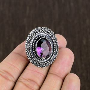 Amethyst Statement Ring Boho 925 Sterling Silver Ring Size 8 Handmade Gemstone Jewelry Unique Spiritual Gift For Women - Product Image 1