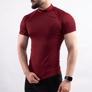 <b>Men's</b> <b>Burgundy</b> Short Sleeve Compression <b>Shirt</b> Quick Dry Spandex Polyester Athletic Top - Product Image 3