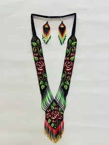 VINTAGE STYLE Handmade Seed <b>Bead</b> Necklace Earrings <b>Set</b>: Boho American Style African Woman Necklace with earring,for gifted - Product Image 2