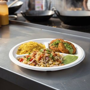 Plato Desechable de Bagazo de 9 Pulgadas con 3 Compartimentos |   Plato Ecológico de Caña de Azúcar |   Plato Thali Compostable |   Placa de Acero de Alta Resistencia - Product Image 3