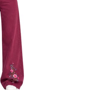 Jean large brodé floral bordeaux pour femme, taille haute, coupe ample, style vintage, décontracté, mode, vêtements personnalisés OEM ODM - Product Image 4