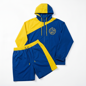 <b>Men</b> Color Blocking Tracksuit Set Hooded Windbreaker <b>Jacket</b> Shorts Breathable Polyester Sporty Casual Wear Front Embroidery - Product Image 4