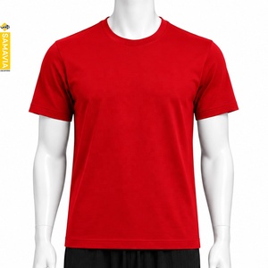 SAMAVIA Men's <b>Red</b> 100% Cotton T-<b>Shirt</b> Short Sleeve O-Neck Regular Fit Casual Solid Color Breathable Knitted Plain Dyed - Product Image 1