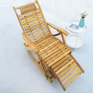 Chaise longue à bascule en bois, chaise de loisirs inclinable d'extérieur avec repose-pieds, design à lattes pour jardin, patio, piscine, vente en gros - Product Image 3