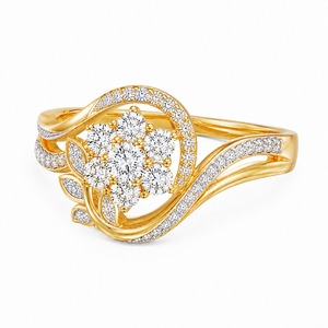 Anillo de Oro Amarillo con Forma de Flor y Racimo de Diamantes, con Corte Brillante Redondo y Engaste Pavé, para Mujer, Joyería de Compromiso - Product Image 3
