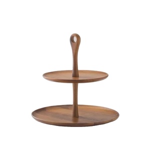 Handcrafted 2 <b>Tier</b> Wooden Dessert Stand With Handle Acacia Wood <b>Cake</b> Cupcake Serving Tray For Parties Weddings And Home Decor - Product Image 1