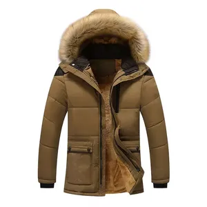 Global Industry <b>Men</b> Winter Hooded Puffer <b>Jacket</b> <b>Fur</b> Trim Windproof Casual Thick Polyester Wadding Solid Color Zipper Closure - Product Image 4