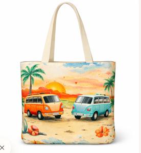 Sac fourre-tout en toile de plage au design personnalisé avec imprimé palmier, poche avant, grande taille, poignée épaule, sac de shopping - Product Image 4