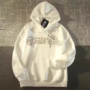 Sweat-shirt à capuche surdimensionné pour homme, couleur unie, design brodé avec lettres, poche avant, vêtement décontracté pour l'automne - Product Image 1