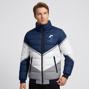 Storm Fit Men's Puffer <b>Jacket</b> Winter Windproof Stand Collar Zipper Closure Color Mountain Print Sporty Style - Product Image 2