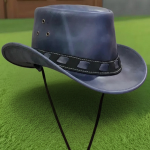Chapeau de cowboy en cuir véritable noir |   Chapeau Western Outback pour Hommes |   Chapeau de style australien pour l'extérieur, logo et emballage personnalisés - Product Image 2