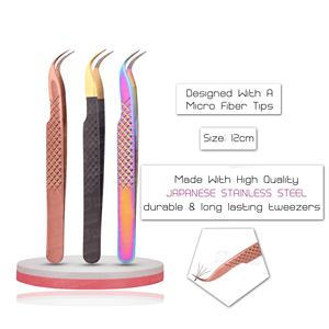 Juego de pinzas de pestañas de acero inoxidable curvo fuerte de último diseño, herramienta de extensión de pestañas con punta de fibra para recoger e injertar - Product Image 6