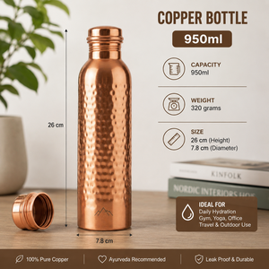 Bouteille d'eau en cuivre de qualité supérieure, texture martelée, réutilisable, bouteille ayurvédique, couvercle anti-fuite, faite à la main, export en gros pour la maison - Product Image 5