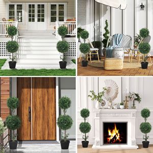 Set di 2 Alberi Artificiali di Bosso a Sfera per Interni ed Esterni, Piante Finte Verdi in Vaso Durevoli per Arredamento Casa - Product Image 2