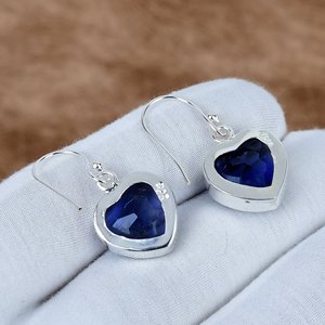 Tanzanite Heart <b>Earrings</b> <b>Solid</b> 925 Sterling <b>Silver</b> Dangle <b>Earrings</b> Handmade Bezel Setting Gemstone Drop <b>Earrings</b> For Women - Product Image 4