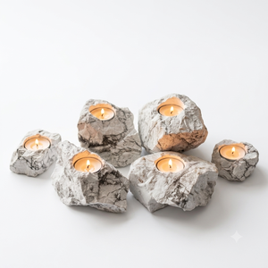Support de bougie en pierre naturelle sculptée à la main en howlite, agate et pierres précieuses, pour la lithothérapie, vente en gros - Product Image 4